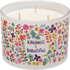 Frosted Glass Jar Candle - Kindness Is Beautiful - Colorful Floral Print Design (Vanilla Scent) 30 Hour Burn from Primitives by Kathy