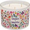 Frosted Glass Jar Candle - Kindness Is Beautiful - Colorful Floral Print Design (Vanilla Scent) 30 Hour Burn from Primitives by Kathy