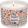 Frosted Glass Jar Candle - Kindness Is Beautiful - Colorful Floral Print Design (Vanilla Scent) 30 Hour Burn from Primitives by Kathy