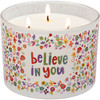 Frosted Glass Jar Candle - Believe In You Colorful Floral Print Design (Vanilla Scent) 14 Oz - 30 Hour Burn from Primitives by Kathy