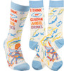 I Think My Guardian Angel Drinks Colorfully Printed Cotton Socks from Primitives by Kathy