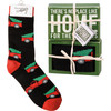 Decorative Wooden Box Sign & Sock Gift Set - There's No Place Like Home For The Holidays from Primitives by Kathy