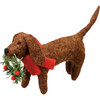 Dog With Wreath & Red Scarf Felt Figurine 5.5 Inch from Primitives by Kathy