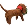 Dog With Wreath & Red Scarf Felt Figurine 5.5 Inch from Primitives by Kathy