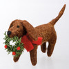 Dog With Wreath & Red Scarf Felt Figurine 5.5 Inch from Primitives by Kathy