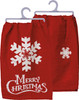 Snowflake Red & White Merry Christmas Cotton Dish Towel 28x28 from Primitives by Kathy