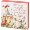 Decorative Wooden Block Sign Décor - May Your Holiday Be Bright As Your Spirits Are Light - Cardinal & Lantern from Primitives by Kathy