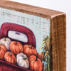 Decorative Wooden Block Sign Decor - Red Pickup Truck And Pumpkins - 4 Inch x 5 Inch from Primitives by Kathy