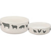 Set of 2 White Stoneware Bowls - Farm Animals Design from Primitives by Kathy