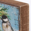 Decorative Wooden Block Sign Decor - Chickadee & Snowy Pine Cones Woodland Scene 4x4 from Primitives by Kathy