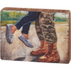 Patriotic Decorative Wooden Block Sign - Welcome Home - Military Member Embracing Loved One from Primitives by Kathy