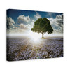 Solitary Sentinel: Luminous Landscape, Blue Wildflower Field - Unframed Canvas Wall Art Decor
