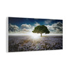 Solitary Sentinel: Luminous Landscape, Blue Wildflower Field - Unframed Canvas Wall Art Decor