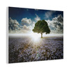 Solitary Sentinel: Luminous Landscape, Blue Wildflower Field - Unframed Canvas Wall Art Decor