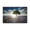 Solitary Sentinel: Luminous Landscape, Blue Wildflower Field - Unframed Canvas Wall Art Decor