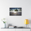 Solitary Sentinel: Luminous Landscape, Blue Wildflower Field - Unframed Canvas Wall Art Decor