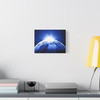Cosmic Solitude: Earth in Luminous Darkness, Celestial Panorama of Planetary Isolation - Unframed Canvas Wall Art Decor