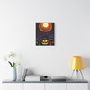 Moonlit Malevolence: Halloween Jack-o'-Lantern Nocturne, Spooky Digital Artwork - Unframed Canvas Wall Art Decor