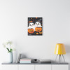 Ghostly Halloween Pumpkin Parade: Cute Spectral Friends, Festive Spooky Illustration - Unframed Canvas Wall Art Decor