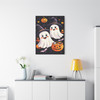 Ghostly Halloween Fun: Cute Cartoon Spirits, Spooky Festive Night Scene - Unframed Canvas Wall Art Decor