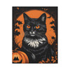 Midnight's Whisker: Halloween Feline Silhouette, Graphic Art Autumn Noir - Unframed Canvas Wall Art Decor