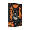 Midnight's Whisker: Halloween Feline Silhouette, Graphic Art Autumn Noir - Unframed Canvas Wall Art Decor