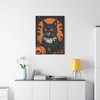 Midnight's Whisker: Halloween Feline Silhouette, Graphic Art Autumn Noir - Unframed Canvas Wall Art Decor