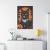 Midnight's Whisker: Halloween Feline Silhouette, Graphic Art Autumn Noir - Unframed Canvas Wall Art Decor
