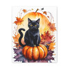 Midnight's Autumn Embrace: Feline Seasons, Halloween Watercolor Magic - Unframed Canvas Wall Art Decor