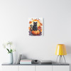 Midnight's Autumn Embrace: Feline Seasons, Halloween Watercolor Magic - Unframed Canvas Wall Art Decor