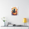 Midnight's Autumn Embrace: Feline Seasons, Halloween Watercolor Magic - Unframed Canvas Wall Art Decor