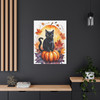 Midnight's Autumn Embrace: Feline Seasons, Halloween Watercolor Magic - Unframed Canvas Wall Art Decor