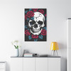 Mortal Bloom: Skull and Roses Graphic Design, Edgy Alternative Art Composition - Unframed Canvas Wall Art Decor