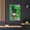 Spectral Descent: Feline Silhouette of Mortality, Grunge Digital Art Composition - Unframed Canvas Wall Art Decor