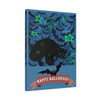 Neon Nocturne: Halloween Haunt, Spooky Bat Silhouette Graphic - Unframed Canvas Wall Art Decor