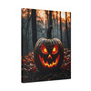 Halloween's Haunting Glow: Carved Pumpkin Silhouette, Misty Forest Nightmare - Unframed Canvas Wall Art Decor 16″ x 20″ (Vertical)/1.25"