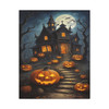 Moonlit Gothic Halloween Mansion, Spooky Jack-o'-Lantern Nocturne - Unframed Canvas Wall Art Decor 16″ x 20″ (Vertical)/1.25"