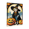 Moonlit Witch's Halloween: Vintage Cartoon Charm, Nostalgic Illustration - Unframed Canvas Wall Art Decor 16″ x 20″ (Vertical)/1.25"