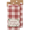 Red & White Plaid Cotton Kitchen Dish Towel - Merry Christmas Stitched Art 20x28 from Primitives by Kathy