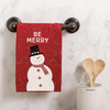 Cotton Kitchen Dish Towel - Be Merry - Snowman & Snowflakes 28x28 from Primitives by Kathy