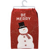 Cotton Kitchen Dish Towel - Be Merry - Snowman & Snowflakes 28x28 from Primitives by Kathy