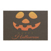 Halloween Anti-Slip Coir Doormat 24" x 16" - Halloween Glow: Minimalist Jack-o'-Lantern Design, Modern Geometric Pumpkin
