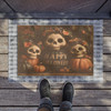 Halloween Anti-Slip Coir Doormat 24" x 16" - Memento Mori: Halloween Floral Skull Arrangement, Gothic Seasonal Decor
