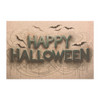 Happy Halloween Anti-Slip Coir Doormat 24" x 16" - Ethereal Halloween: Teal 3D Typography, Bat Silhouette