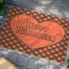 Happy Halloween Anti-Slip Coir Doormat 24" x 16" - Heart Glow: Festive Orange Design, Polka Dot Holiday
