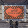 Happy Halloween Anti-Slip Coir Doormat 24" x 16" - Heart Glow: Festive Orange Design, Polka Dot Holiday