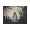 Spectral Passage: Large Stretched Canvas Wall Art 40" x 30" - Haunting Graveyard Mist, Monochrome Gothic Horror