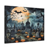 Moonlit Necropolis: Large Stretched Canvas Wall Art 40" x 30" - Haunting Halloween Graveyard Scene, Gothic Illustrated Spooky Landscape