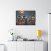 Halloween Graveyard: Large Stretched Canvas Wall Art 40" x 30" - Moonlit Cemetery, Spooky Illustration