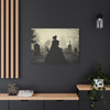 Echoes of Mourning: Large Stretched Canvas Wall Art 40" x 30" - Victorian Grief, Cemetery Portrait in Black and White